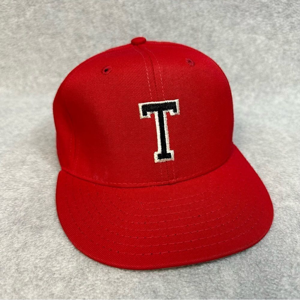 Vintage Pro Line Fitted Hat Adult 7-1/8 Red Front T Logo Embroidered USA‎ Made
